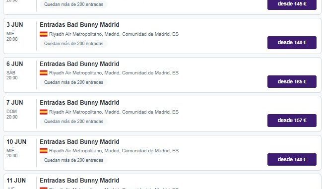 Venta de entradas para los conciertos de Bad Bunny en Madrid